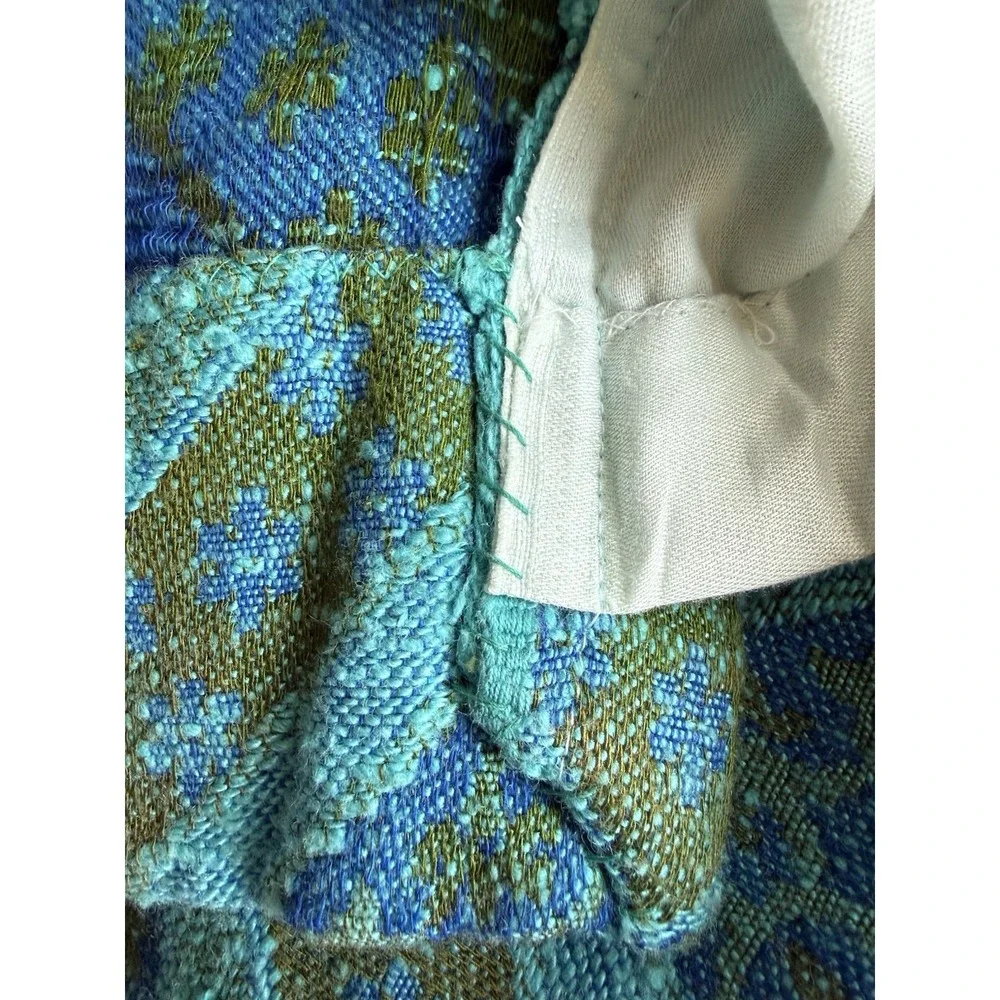 MCM European Linen Pinch Pleat Drapery Panel. 1 of 3. Turquoise/Olive Green